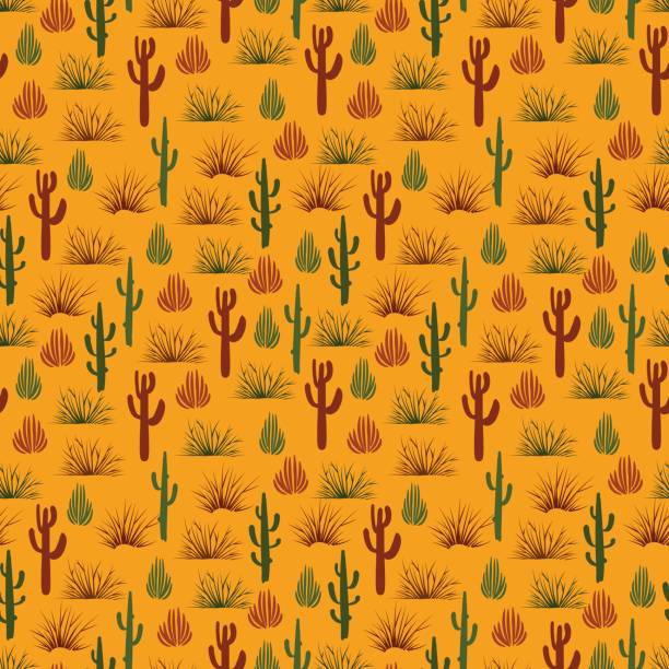 Wild nature desert seamless pattern Wild nature seamless pattern, vector illustration - desert seamless texture with cactus and bushes cactus plant needle pattern stock illustrations