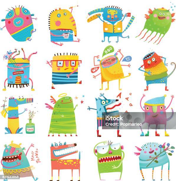 Cartoon Colorful Monsters For Kids Big Collection Stock Illustration - Download Image Now - Child, Monster - Fictional Character, Bizarre
