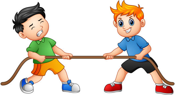 ilustrações de stock, clip art, desenhos animados e ícones de cute children playing tug of war - tug o war