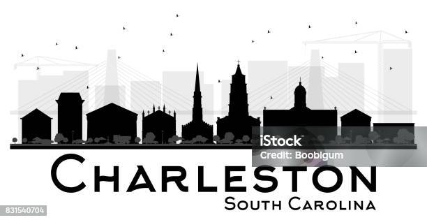 Charleston South Carolina City Skyline Black And White Silhouette Stock Illustration - Download Image Now