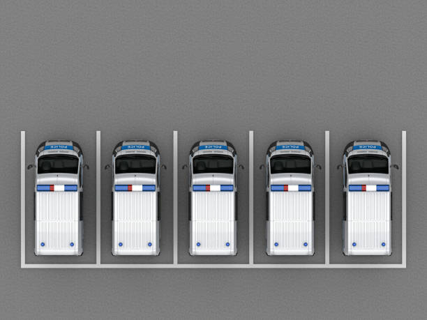 Police car parking top view. 3d rendering