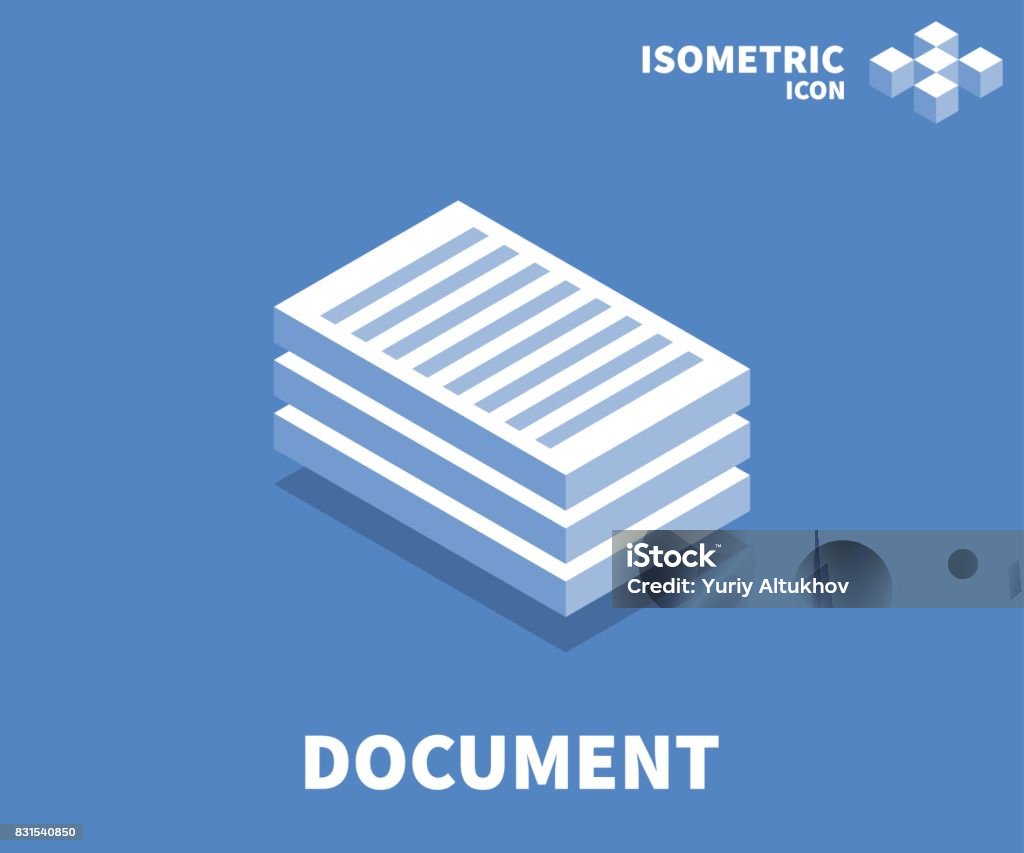 Document icon, illustration, vector symbol in flat isometric 3D style isolated on color background. Paper stock vector