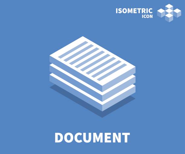 Document icon, illustration, vector symbol in flat isometric 3D style isolated on color background. Document icon, illustration, vector symbol in flat isometric 3D style isolated on color background. stack of papers stock illustrations