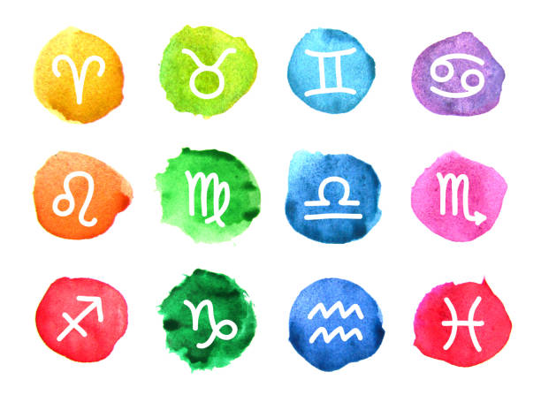 ilustraciones, imágenes clip art, dibujos animados e iconos de stock de acuarela signos del zodiaco. - paintings sign astrology fortune telling