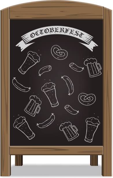 istock Wooden menu announcement board with October fest signs. Vector illustration. 831550830