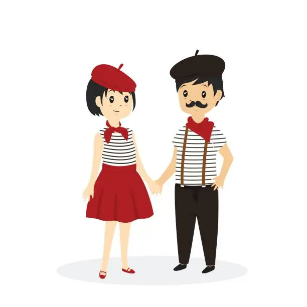 Vector illustration of French Couple Cartoon Vector