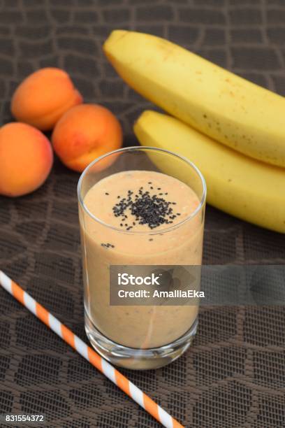 Banana Apricot Smoothie Stock Photo - Download Image Now - Apricot, Banana, Breakfast