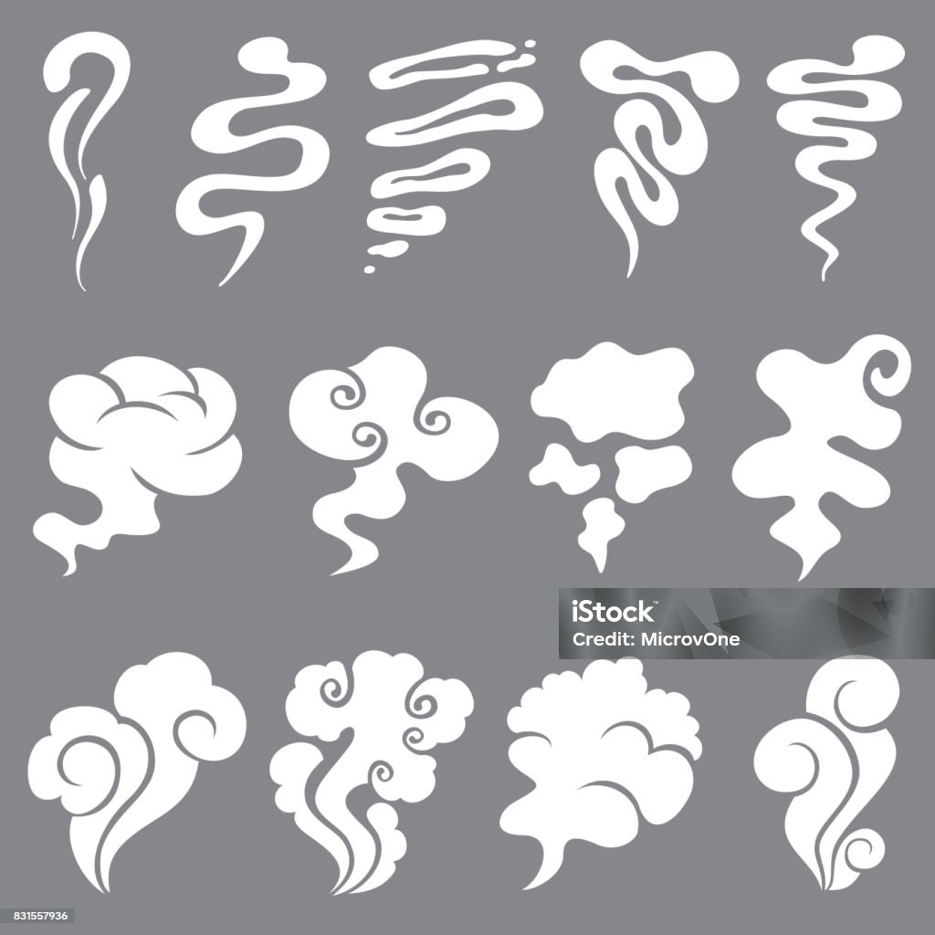 Cartoon smoke and dust clouds. Comic puff and steam vector set Cartoon smoke and dust clouds. Comic puff and steam vector set. Comic white stench aroma or smell illustration Icon Symbol stock vector