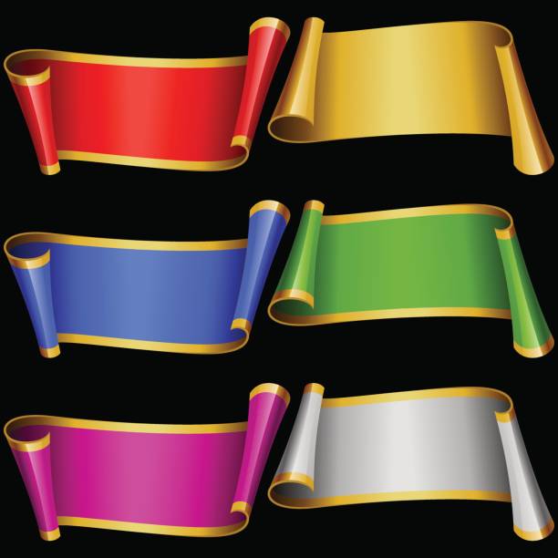 vektor-set multicolor banner bänder - frame silver pattern swirl stock-grafiken, -clipart, -cartoons und -symbole