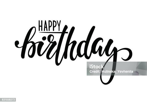 Joyeux Anniversaire Lettrage De Plume Calligraphie Et Brosse Dessiné À La Main Conception De Cartes De Voeux Vacances Et Invitation De Douche De Bébé Anniversaire Invitation À Vecteurs libres de droits et plus d'images vectorielles de Banderole - Signalisation