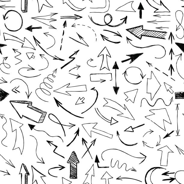 Beautiful monochrome, black and white seamless pattern with doodle arrows. Hand drawn Beautiful monochrome, black and white seamless pattern with doodle arrows. Hand drawn. cartoon of the how to draw a infinity sign stock illustrations