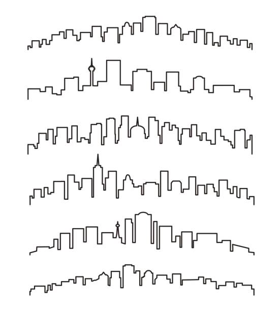 illustrazioni stock, clip art, cartoni animati e icone di tendenza di paesaggio urbano lineare o skyline urbano - skyline silhouette cityscape residential district