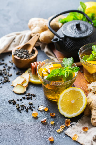 istock Japanese chinese tea teapot lemon ginger mint 831559294