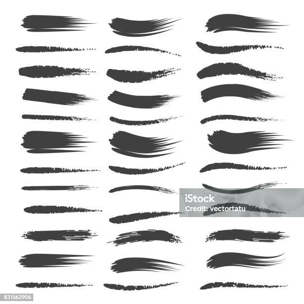 Black Brushstroke Set Stock Illustration - Download Image Now - Paintbrush, Deutsche Mark Sign, Brushing