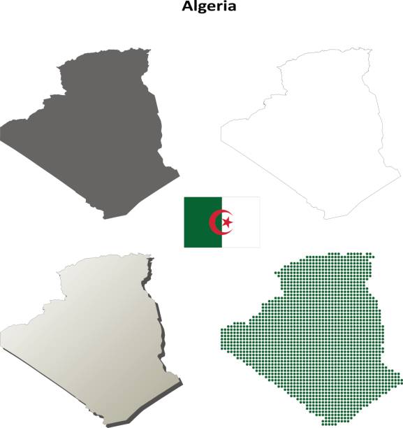 Algeria outline map set Algeria blank detailed vector outline map set algeria flag silhouettes stock illustrations