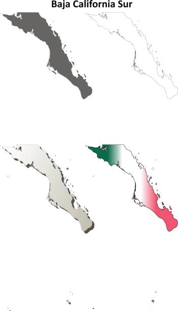 ilustraciones, imágenes clip art, dibujos animados e iconos de stock de sistema de mapa de contorno de baja california sur - southern baja california