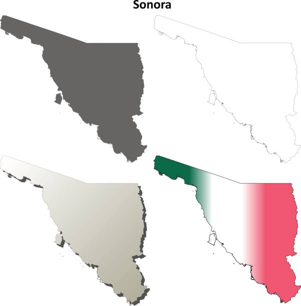 ilustrações, clipart, desenhos animados e ícones de conjunto de mapa de contorno em branco de sonora - sonoran desert illustrations