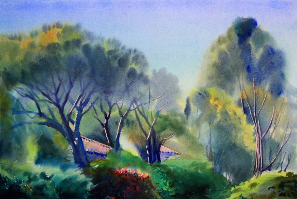istock Watercolor painting country landscape 831569354
