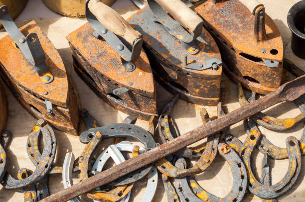 The old iron. Horseshoes.  Forged metal smith