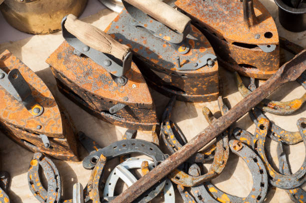 istock The old iron. Horseshoes.  Forged metal smith 831571494
