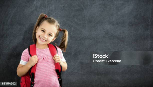 Zurück Zum Schulkonzept Glücklich Lächelnd Schulmädchen Studieren Stockfoto und mehr Bilder von Kind