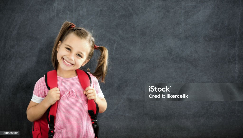 Back To School Concept, Happy Smiling Schoolgirl Studying Child Stock Photo