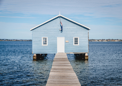 Blue Boat Shed at Matilday Bay in Perth Western Australia