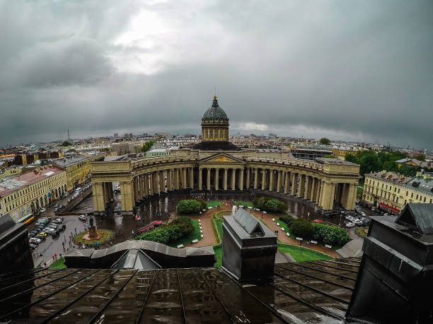 Panoramic view from rooftop to Kazan Cathedral in St Petersburg, Russia