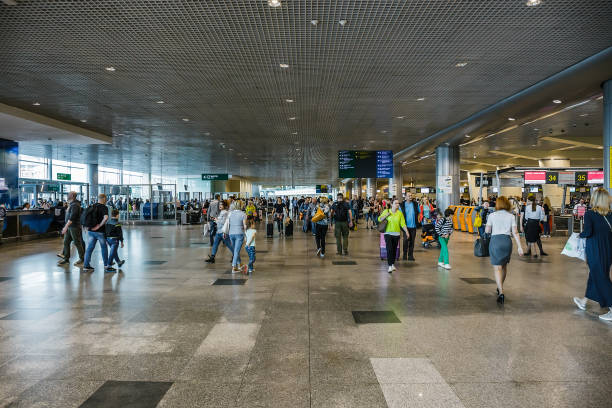 istock MOSCOW, RUSSIA - May 29, 2017: Domodedovo airpor inside interior with passengers. 831586068