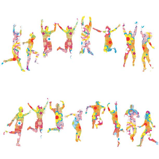 istock Colorful floral patterned silhouettes of jumping people 831586496