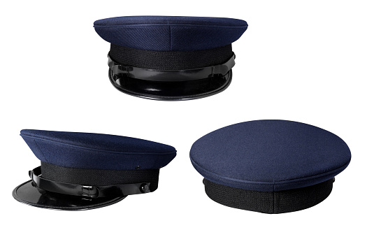 Dark Police cap without badge isolated on white with clipping path