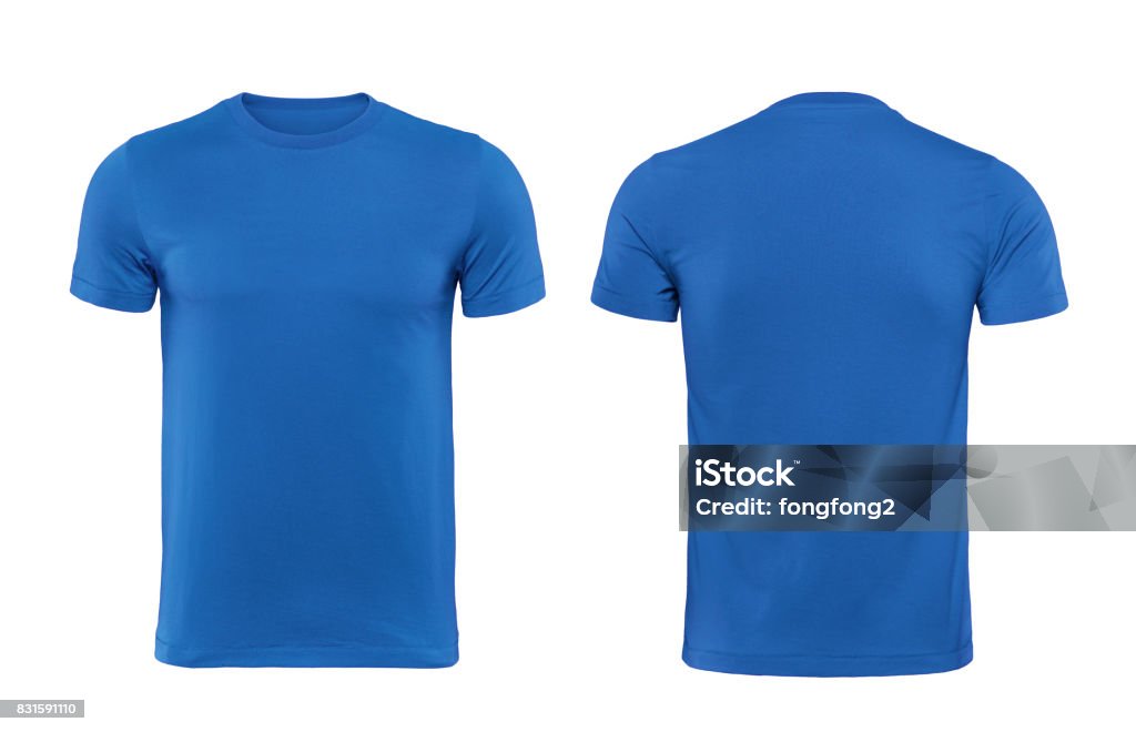 Blue T-shirts front and back used as design template. T-Shirt Stock Photo