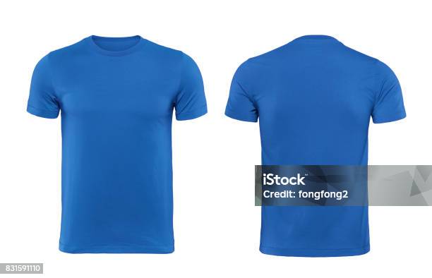 Blue Tshirts Front And Back Used As Design Template Stock Photo - Download Image Now