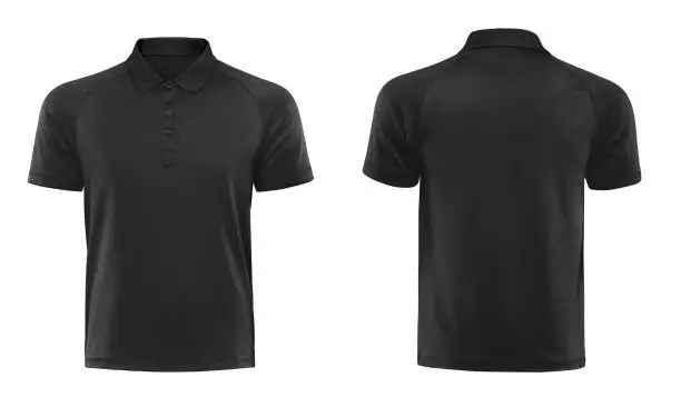 Photo of Black polo tshirt design template isolated on white with clipping path