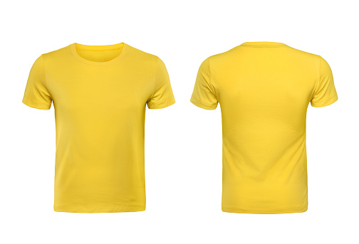 Amarillo camisetas delantero y trasero usados como plantilla de diseño. photo