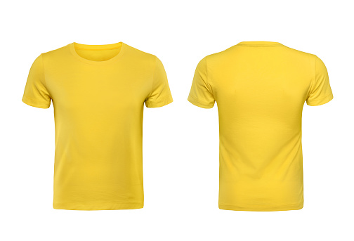 Yellow T-shirts front and back used as design template.