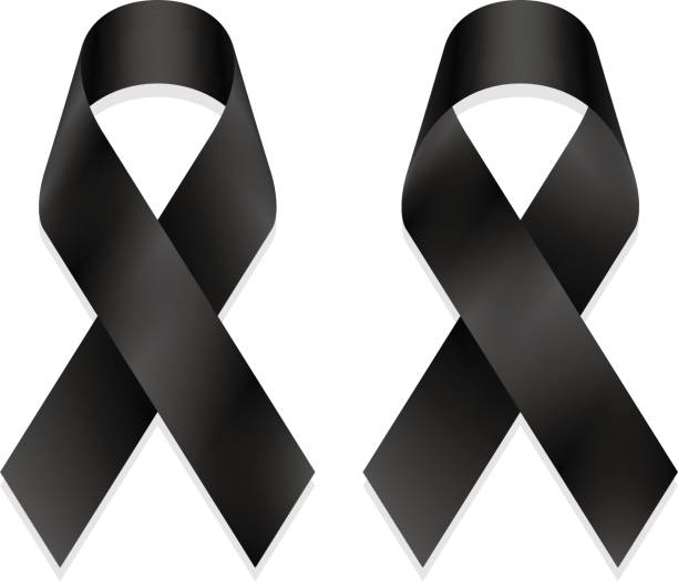 Black shiny ribbon mourning isolated on white background, front and back view, a vector illustration. Black shiny ribbon mourning isolated on white background, front and back view, a vector illustration. mourning ribbon stock illustrations