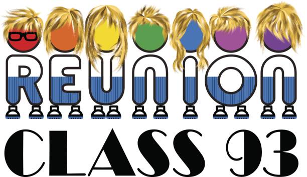 Class reunion logo isolated rainbow color on white background, a vector illustration. Class reunion logo isolated rainbow color on white background, a vector illustration. reunion party stock illustrations