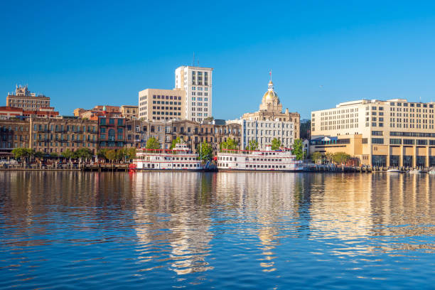 istock Riverfront of downtown Savannah in Georgia 831597924