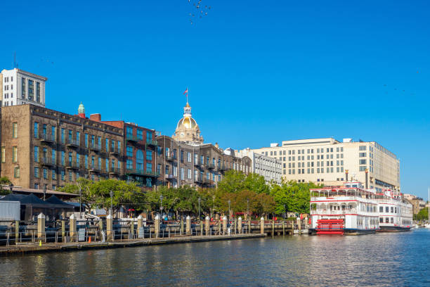 istock Riverfront of downtown Savannah in Georgia 831597950