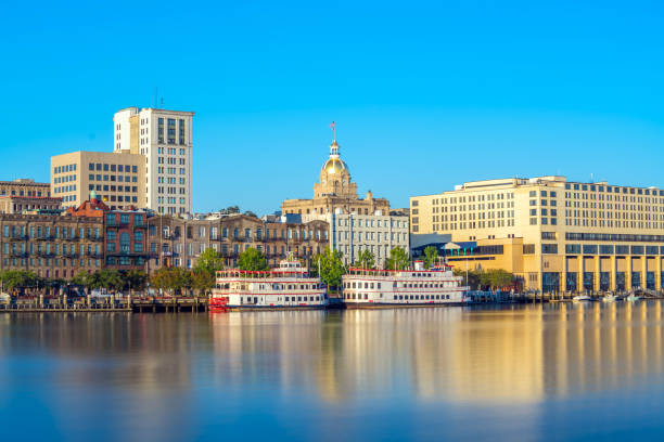 istock Riverfront of downtown Savannah in Georgia 831598180