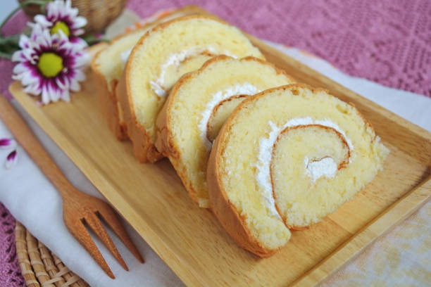 istock Homemade Vanilla roll cake on a plate 831605360