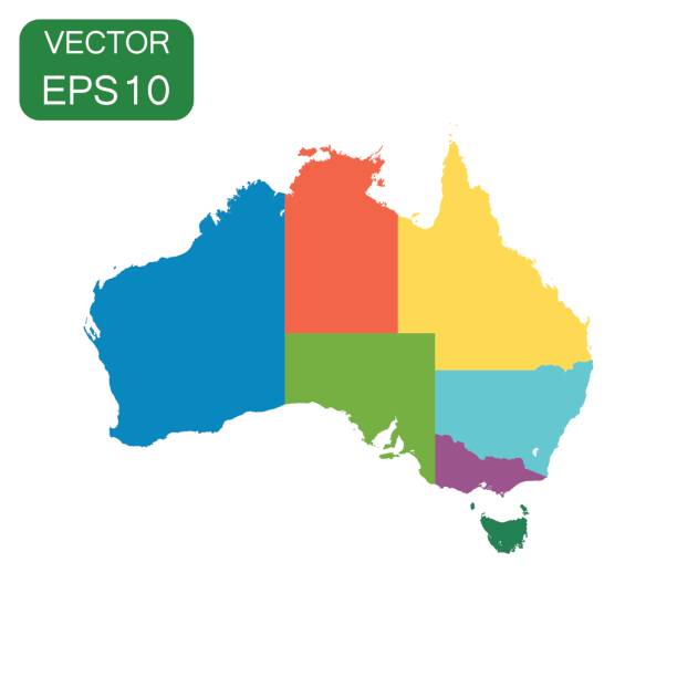 Australia color map with regions icon. Business cartography concept Australia pictogram. Vector illustration on white background. Australia color map with regions icon. Business cartography concept Australia pictogram. Vector illustration on white background. brisbane stock illustrations