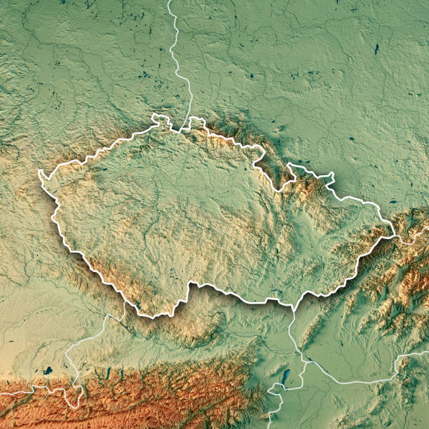 Czech Republic Country 3D Render Topographic Map Border 3D Render of a Topographic Map of Czech Republic.
All source data is in the public domain.
Color texture: Made with Natural Earth. 
http://www.naturalearthdata.com/downloads/10m-raster-data/10m-cross-blend-hypso/
Boundaries Level 0: Humanitarian Information Unit HIU, U.S. Department of State (database: LSIB)
http://geonode.state.gov/layers/geonode%3ALSIB7a_Gen
Relief texture and Rivers: SRTM data courtesy of USGS. URL of source image: 
https://e4ftl01.cr.usgs.gov//MODV6_Dal_D/SRTM/SRTMGL1.003/2000.02.11/
Water texture: SRTM Water Body SWDB:
https://dds.cr.usgs.gov/srtm/version2_1/SWBD/ sněžka stock pictures, royalty-free photos & images