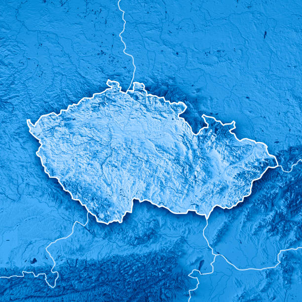 Czech Republic Country 3D Render Topographic Map Blue Border 3D Render of a Topographic Map of Czech Republic.
All source data is in the public domain.
Boundaries Level 0: Humanitarian Information Unit HIU, U.S. Department of State (database: LSIB)
http://geonode.state.gov/layers/geonode%3ALSIB7a_Gen
Relief texture and Rivers: SRTM data courtesy of USGS. URL of source image: 
https://e4ftl01.cr.usgs.gov//MODV6_Dal_D/SRTM/SRTMGL1.003/2000.02.11/
Water texture: SRTM Water Body SWDB:
https://dds.cr.usgs.gov/srtm/version2_1/SWBD/ sněžka stock pictures, royalty-free photos & images