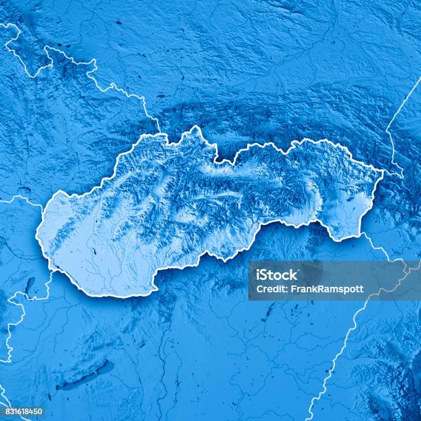 スロバキア国 3 D レンダリング地形図青枠 - 3Dのストックフォトや画像を多数ご用意 - 3D, イラストレーション, カラー画像