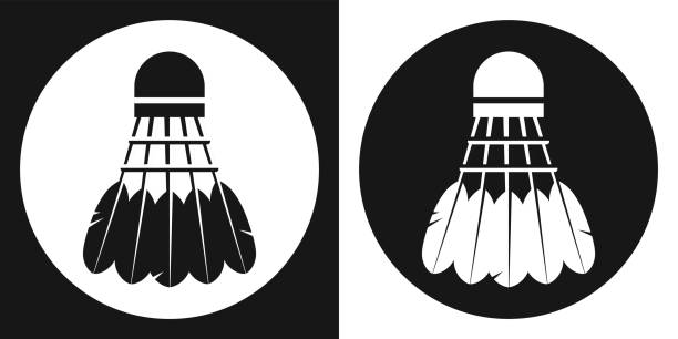 ilustraciones, imágenes clip art, dibujos animados e iconos de stock de icono de shuttlecock del bádminton. shuttlecock del bádminton de la silueta sobre un fondo blanco y negro. equipo de deportes. ilustración de vector. - shuttlecock