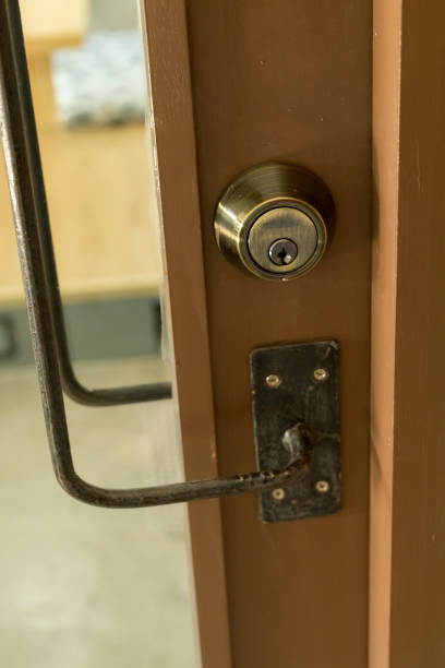 istock vintage Door Handles on wood mirror with locking modern style 831621724