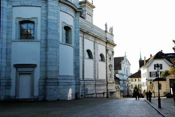 Swiss, solothurn (solothurn) - main street and city center (on the left the cathedral saint - urs)