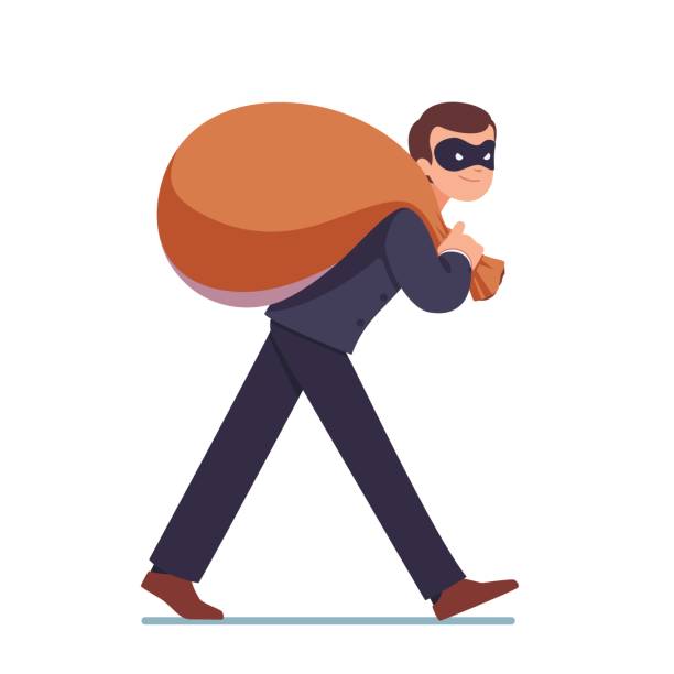 istock Businessman in mask carrying big sack with money 831626336